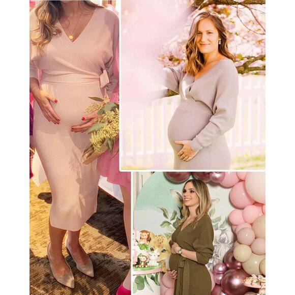 Maternity Nursing Dress Sweater Long Sleeve V-Neck Solid for Women - Picture 5 of 6